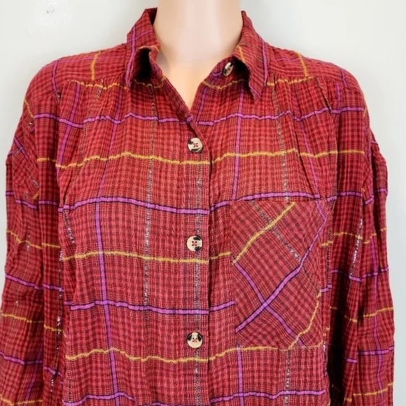 Free people plaid break my stride long sleeve button down shirt - Picture 5 of 11